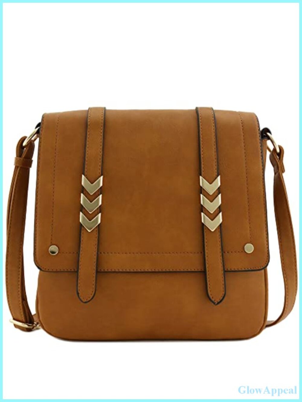 Faux Leather Large Flapover Crossbody Bag Adjustable Strap Double Compartment